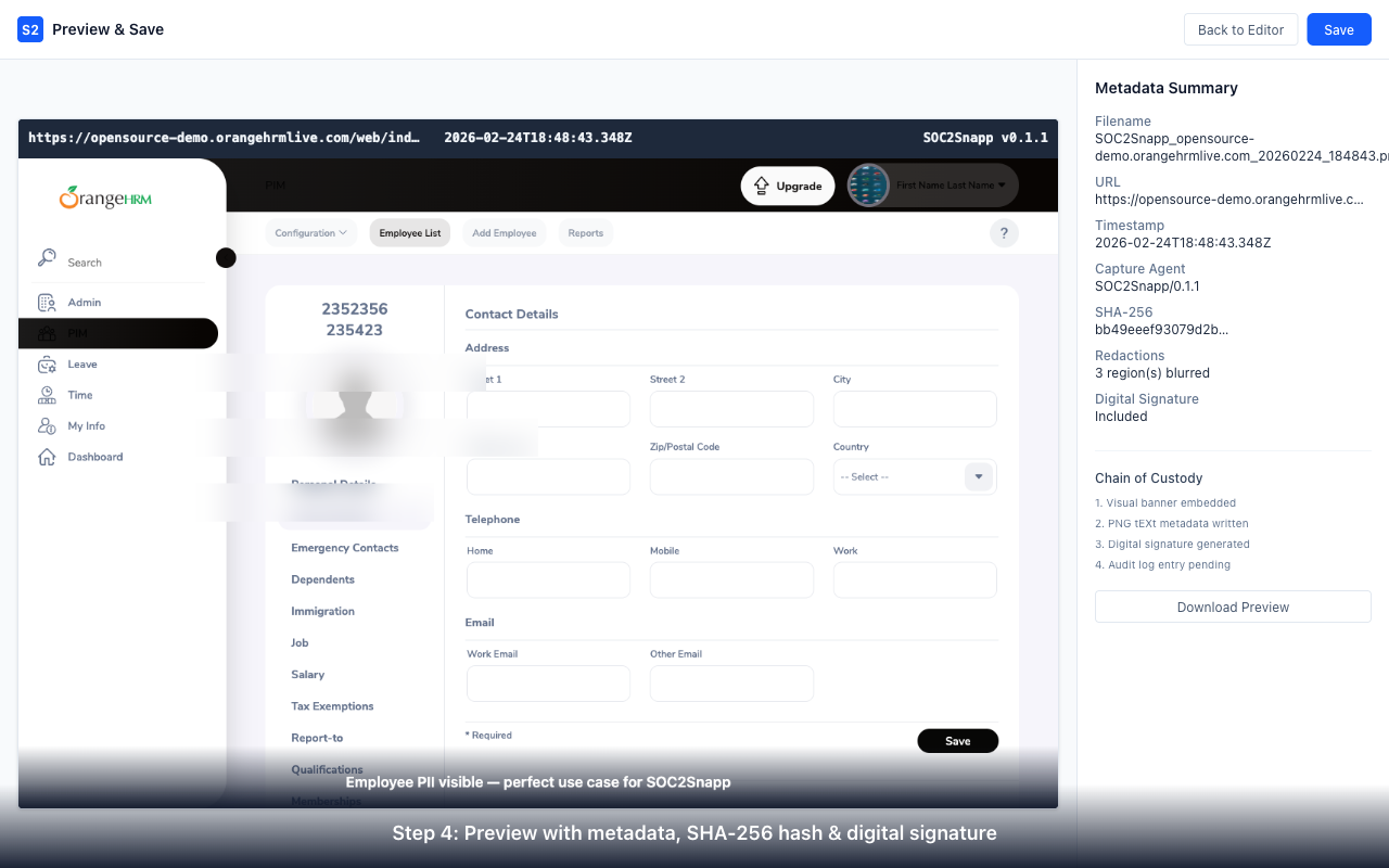 Editor — Preview & Save